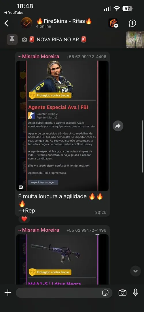 Feedback real de ganhador de skin de CS2 no grupo Fire Skins