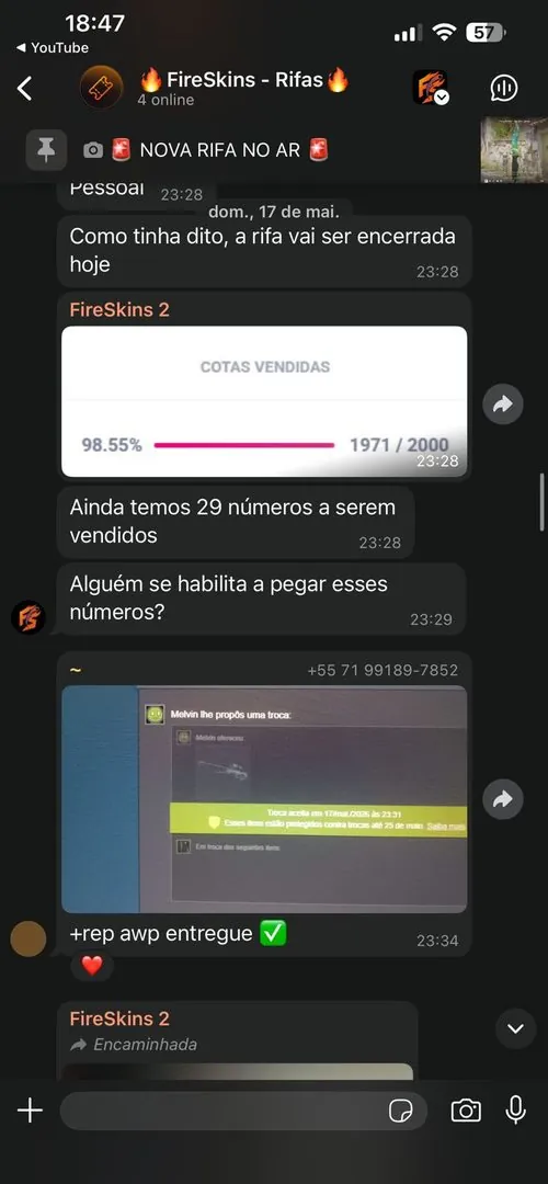 Depoimento real do grupo de rifas Fire Skins